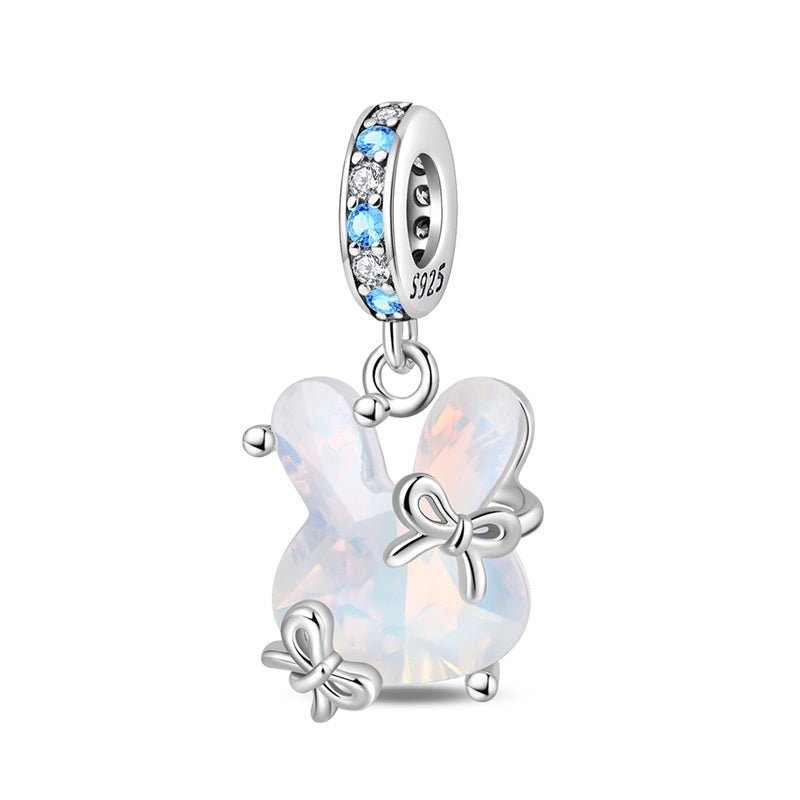 Pangama Jewelry Opal Bunny with Blue Crystal Accents Dangle Charm