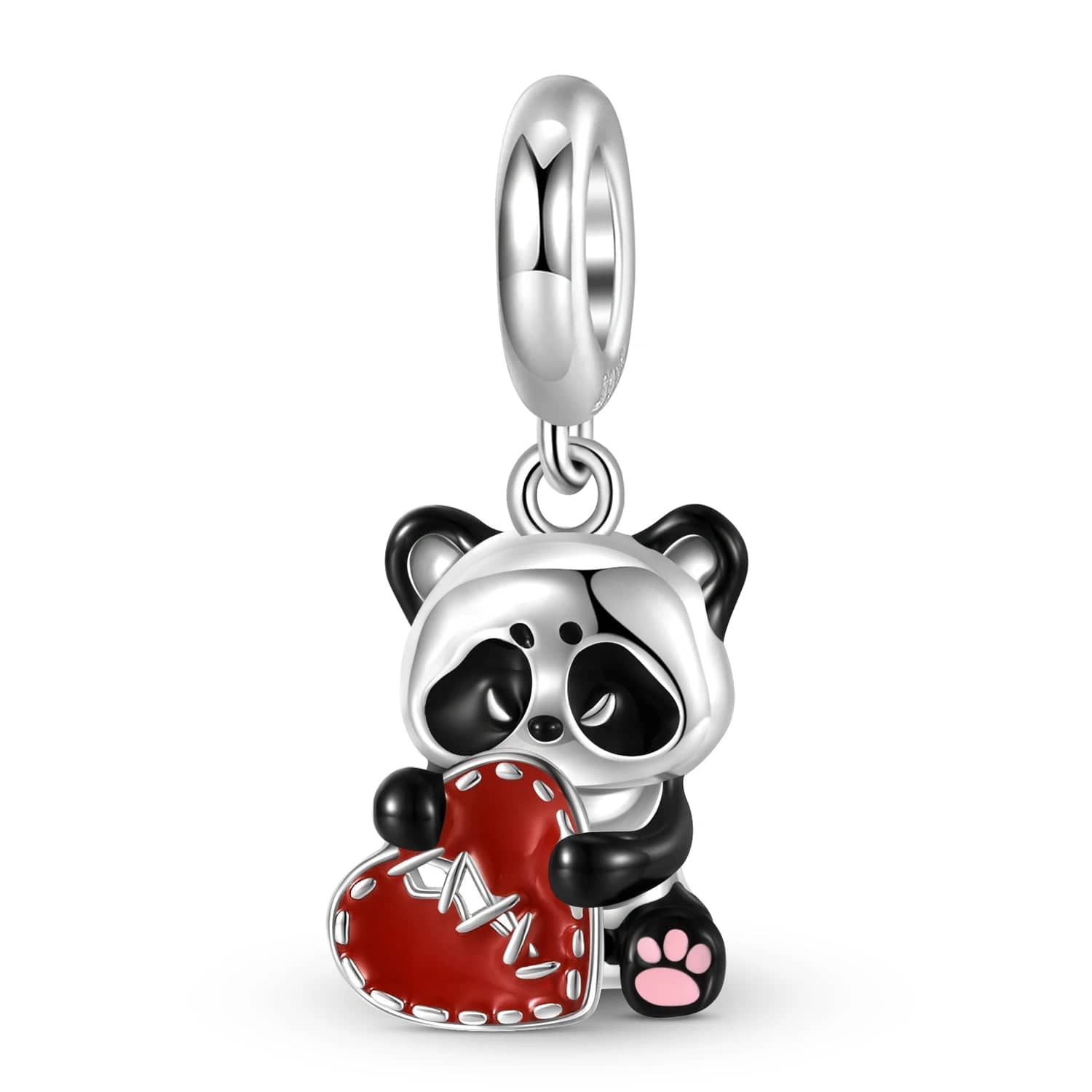 Pangama Jewelry Panda Hugging Stitched Red Heart Dangle Charm