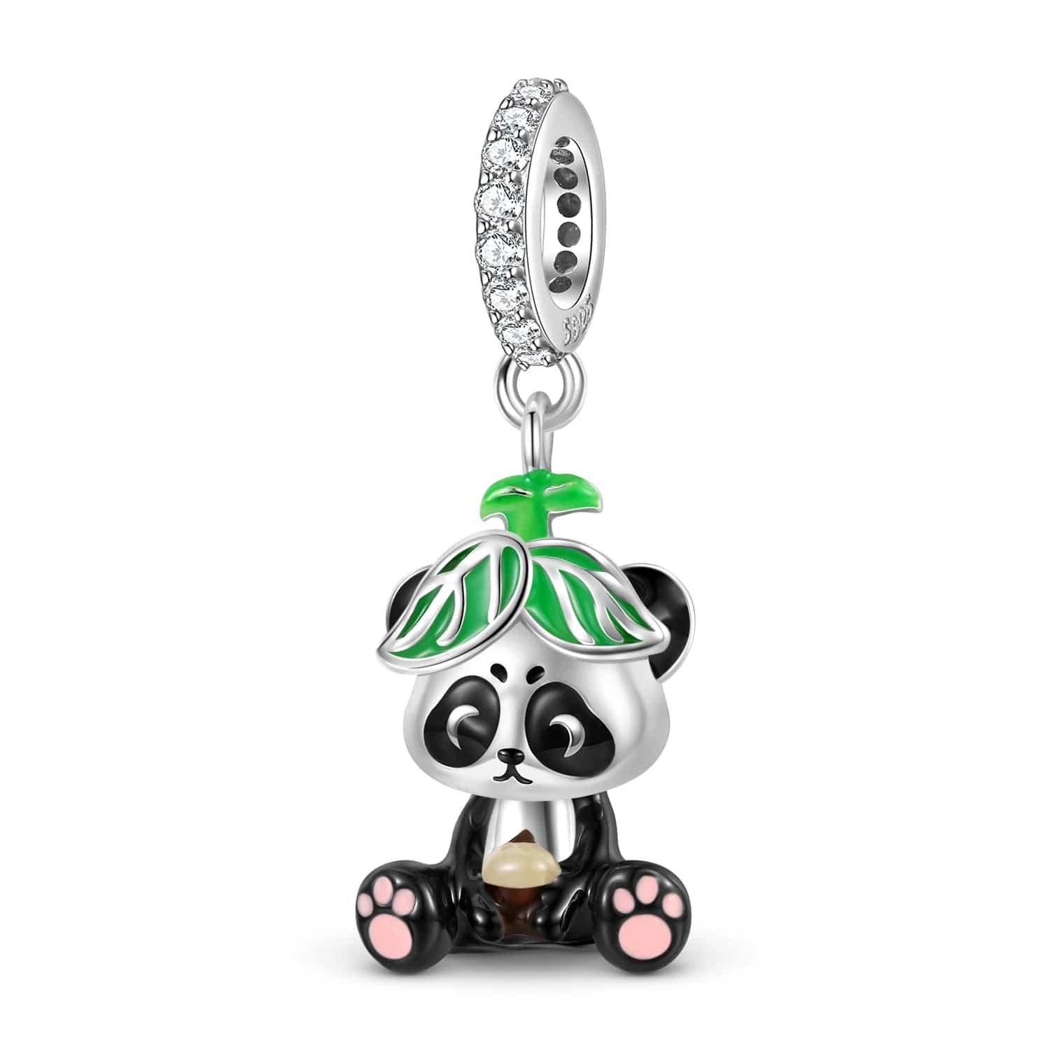Pangama Jewelry Panda with Leaf Hat Dangle Charm