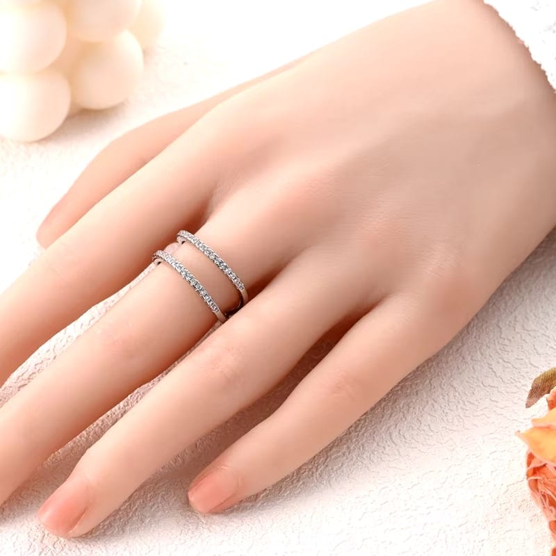 Pangama Jewelry Parallel Lines Stone, Inlaid Double Layer Hollow Ring