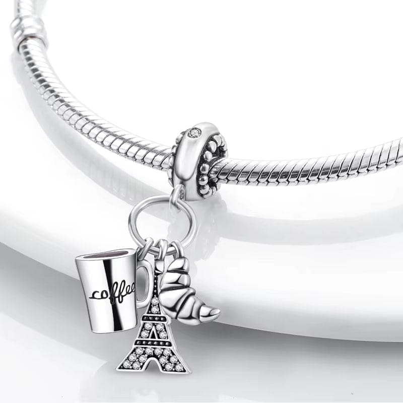 Pangama Jewelry Paris Eiffel Tower Croissant Coffee France Holiday Dangle Charm