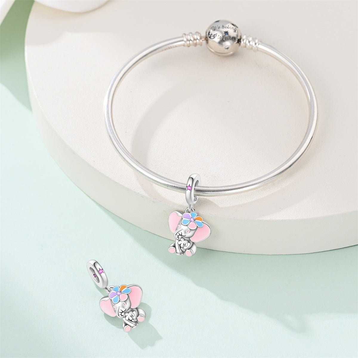 Pangama Jewelry Pastel Flower Elephant Dangle Charm