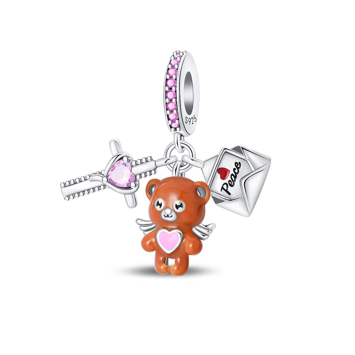 Pangama Jewelry Peaceful Bear with Heart & Love Letter Triple Charm