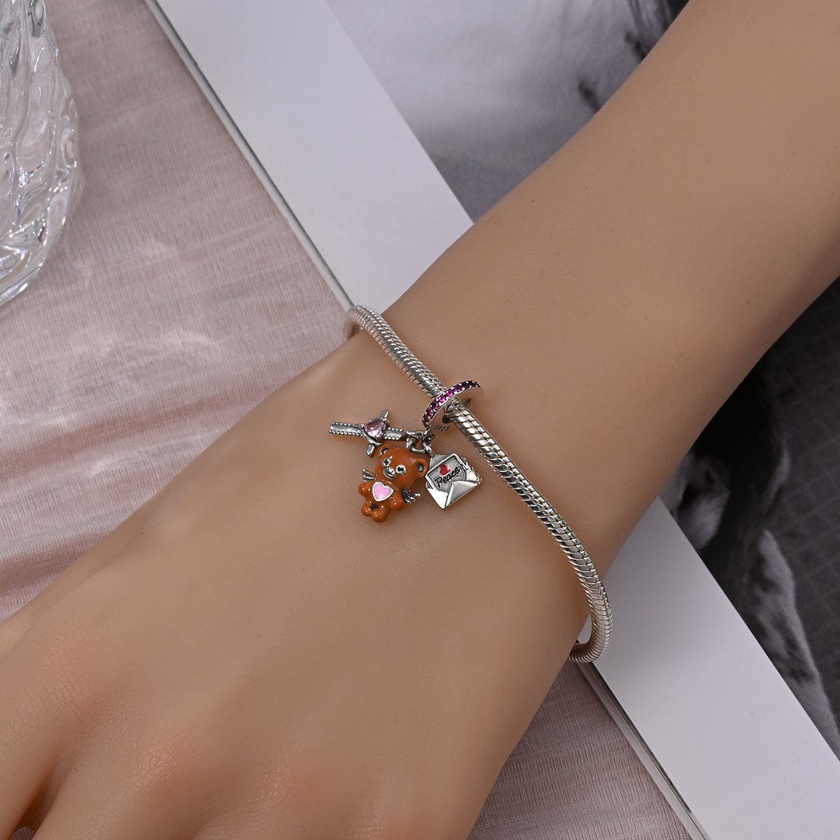 Pangama Jewelry Peaceful Bear with Heart & Love Letter Triple Charm