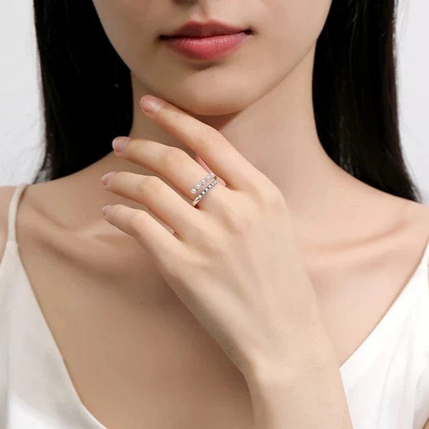 Pangama Jewelry Pearl & Zircon Stone Adjustable Ring – Dual Row Design