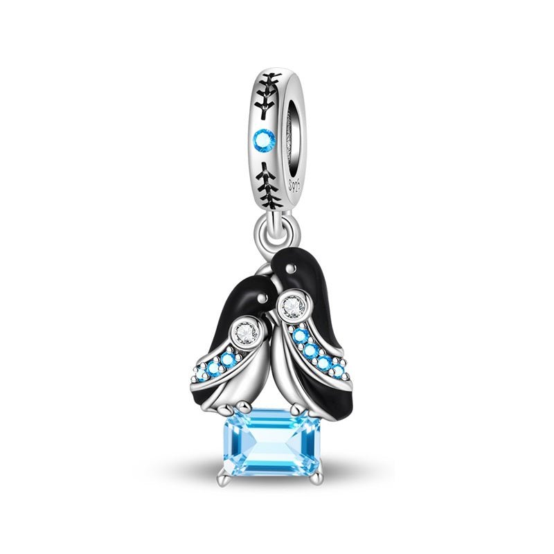 Pangama Jewelry Penguin Couple with Blue Crystal Dangle Charm
