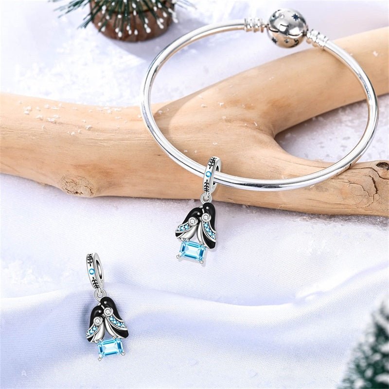 Pangama Jewelry Penguin Couple with Blue Crystal Dangle Charm