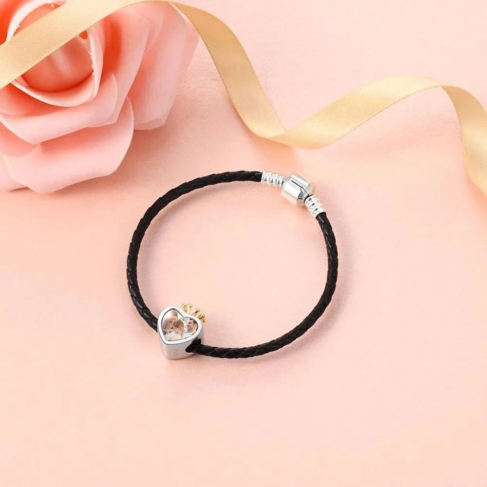 Pangama Jewelry Personalized Crown Heart Photo & Engraving Charm