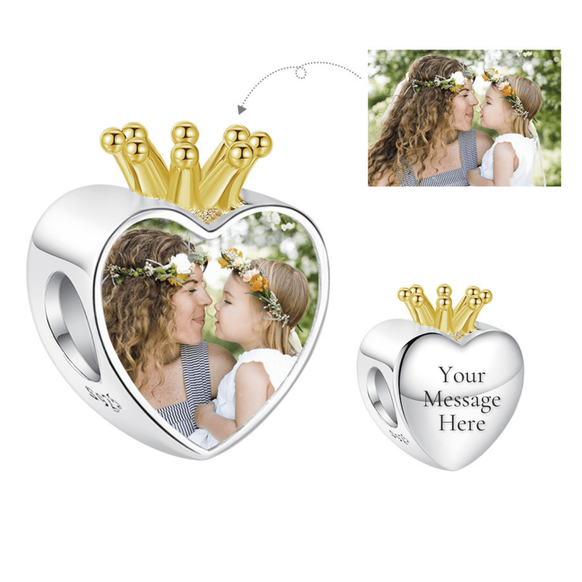 Pangama Jewelry Personalized Crown Heart Photo & Engraving Charm
