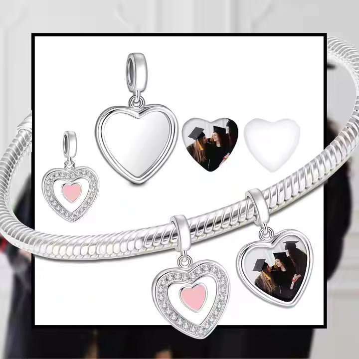 Pangama Jewelry Personalized Double Heart Photo Charm