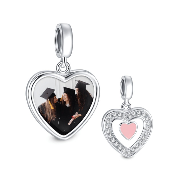 Pangama Jewelry Personalized Double Heart Photo Charm