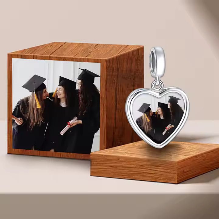 Pangama Jewelry Personalized Double Heart Photo Charm