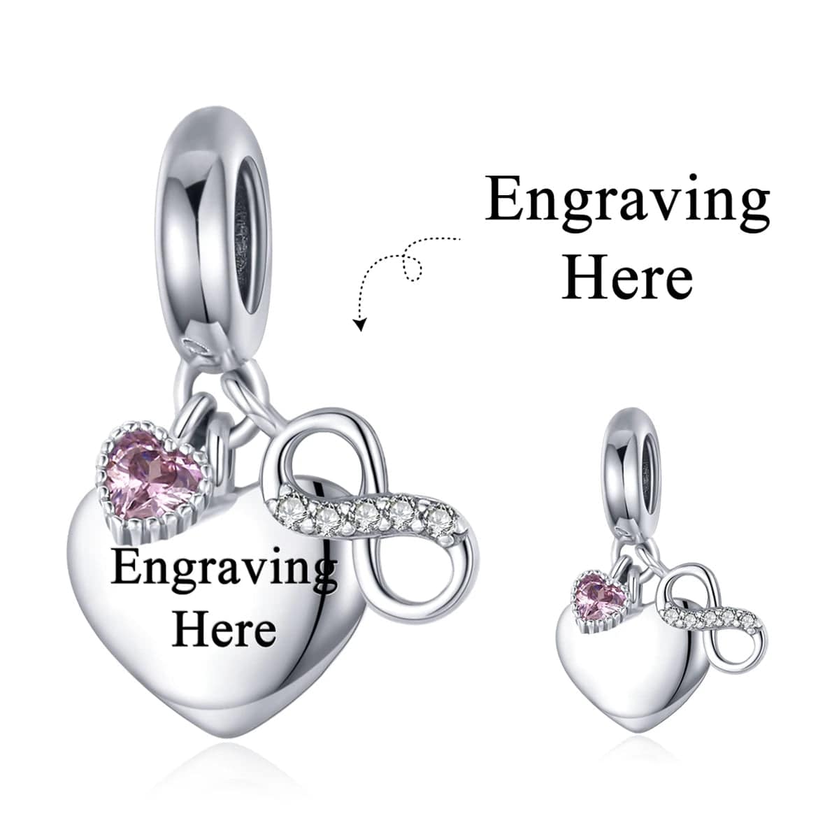 Pangama Jewelry Personalized Infinity Heart Engraved Charm