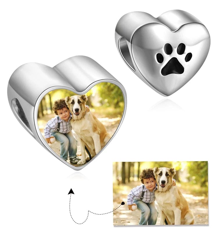 Pangama Jewelry Personalized Pet Paw Print Heart Photo Charm