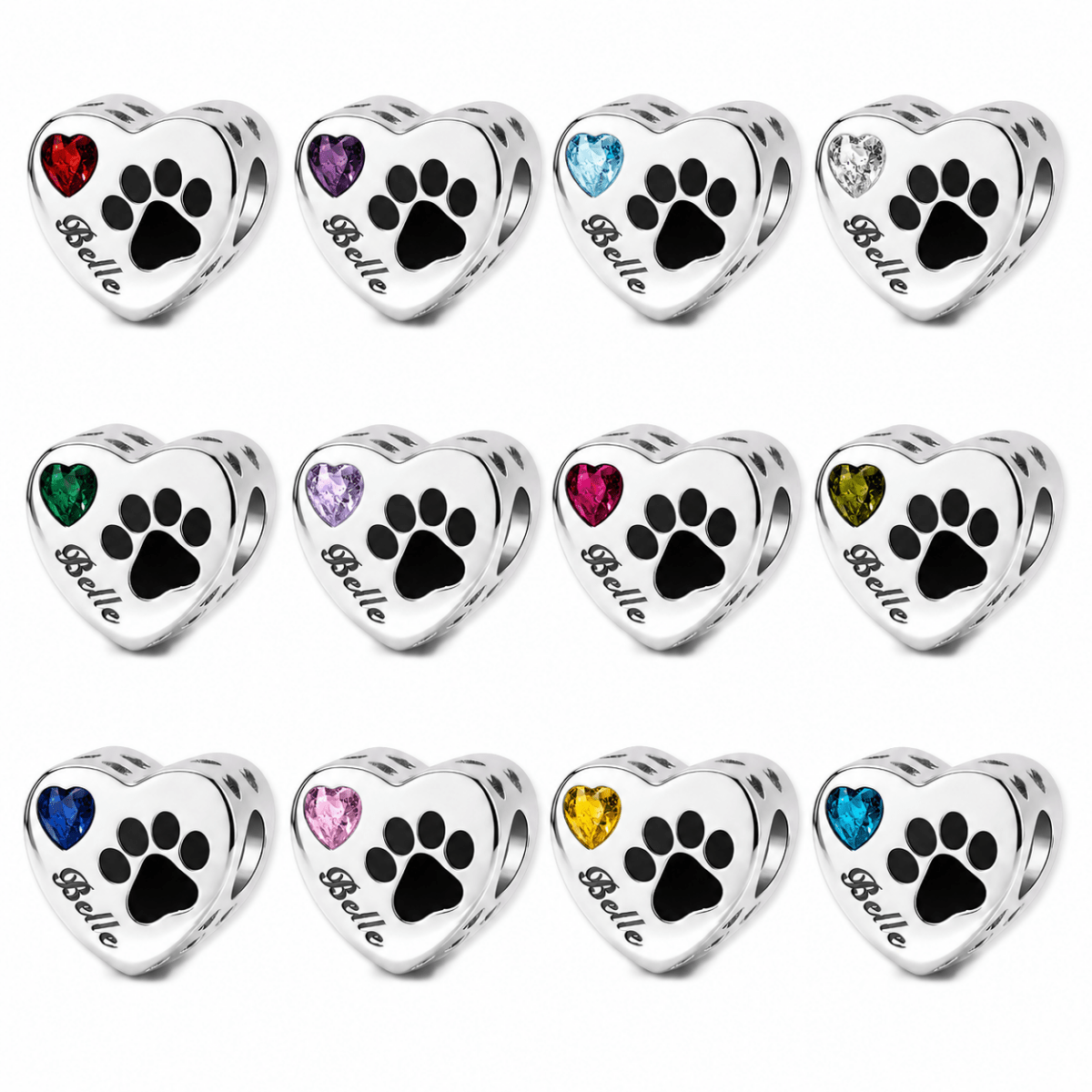 Pangama Jewelry Personalized Pet Photo & Engraved Paw Print Birthstone Heart Charm