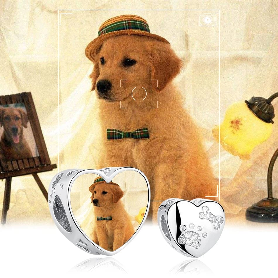 Pangama Jewelry Personalized Pet Photo & Paw Print Heart Charm