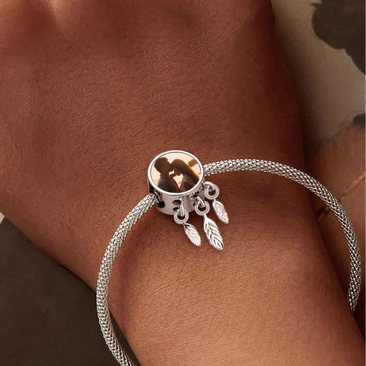 Pangama Jewelry Personalized Photo Charm with Feather Pendants