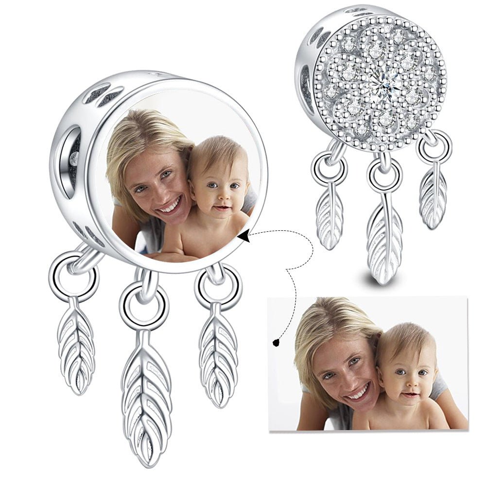 Pangama Jewelry Personalized Photo Charm with Feather Pendants