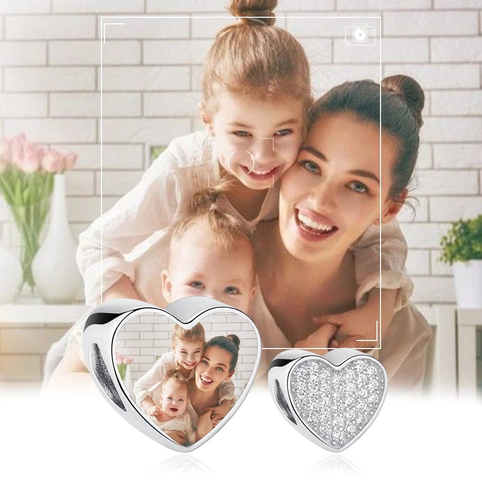 Pangama Jewelry Personalized Photo & Cubic Zirconia Paved Heart Charm