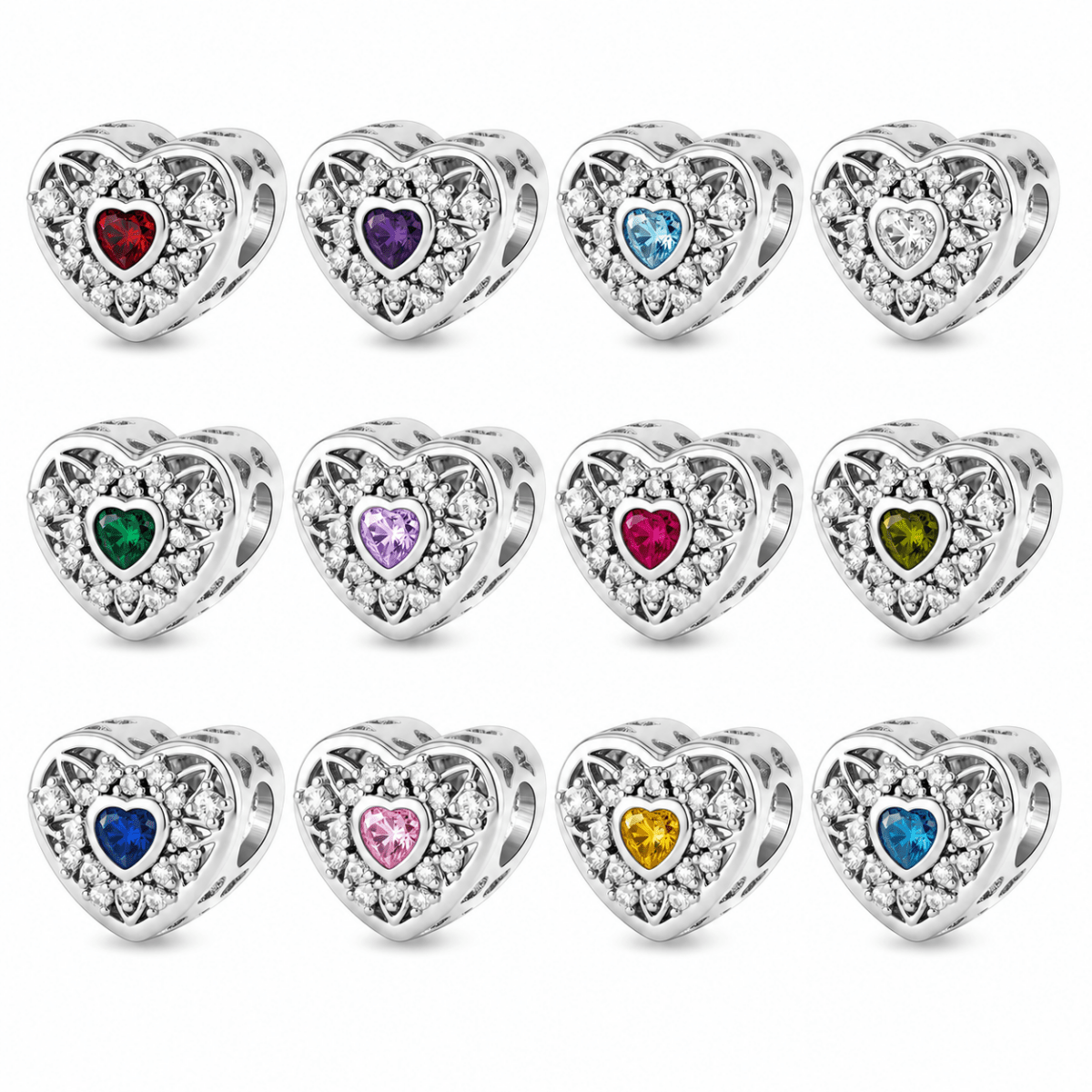 Pangama Jewelry Personalized Photo & Heart Birthstone Halo Charm