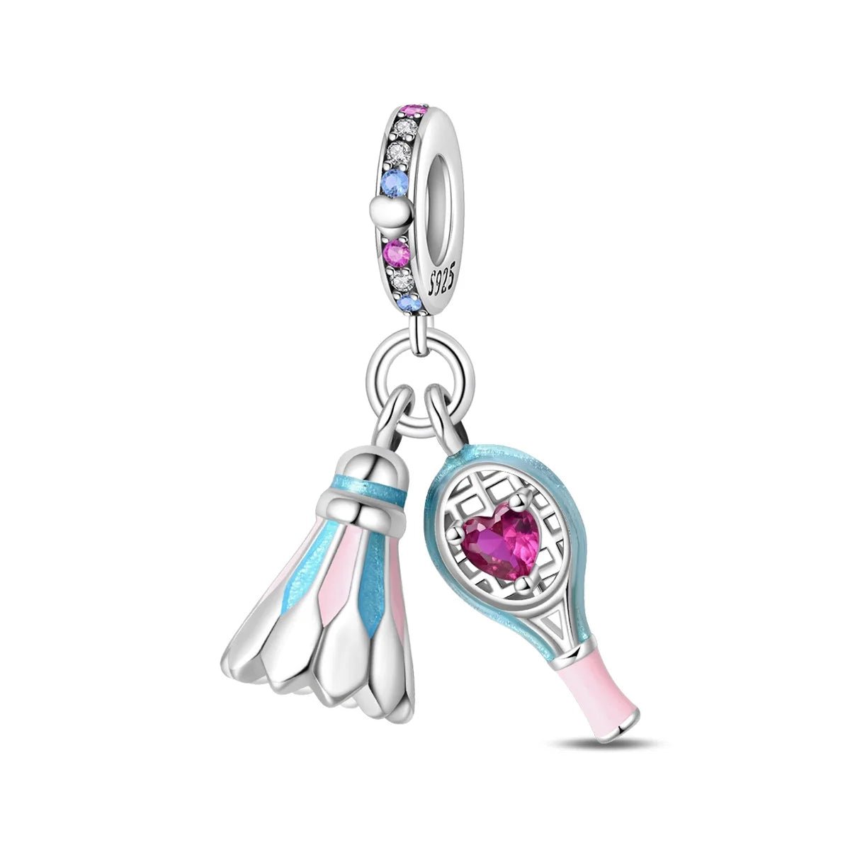 Pangama Jewelry Pink Badminton Racket & Shuttlecock Dangle Charm