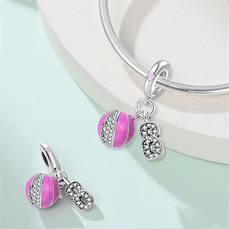 Pangama Jewelry Pink Basketball & Number 8 Dangle Charm