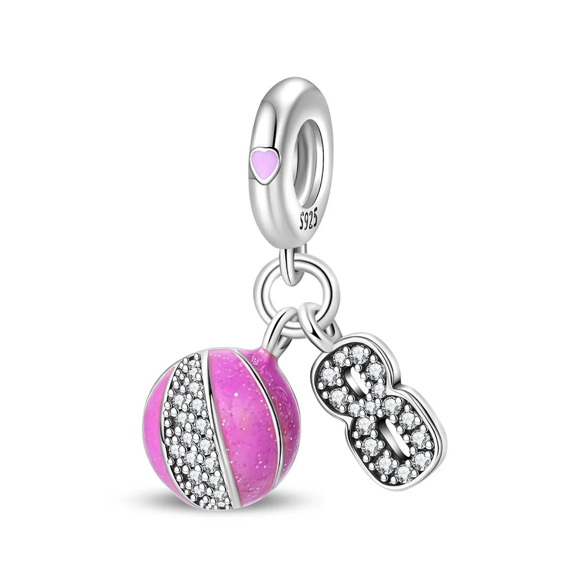 Pangama Jewelry Pink Basketball & Number 8 Dangle Charm