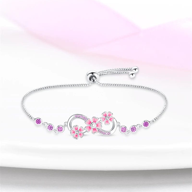 Pangama Jewelry Pink Blossom Infinity Bracelet with Sparkling Gemstones
