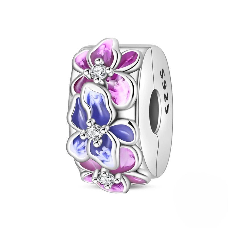 Pangama Jewelry Pink & Blue Blossom Floral Clip Charm
