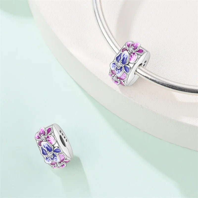 Pangama Jewelry Pink & Blue Blossom Floral Clip Charm