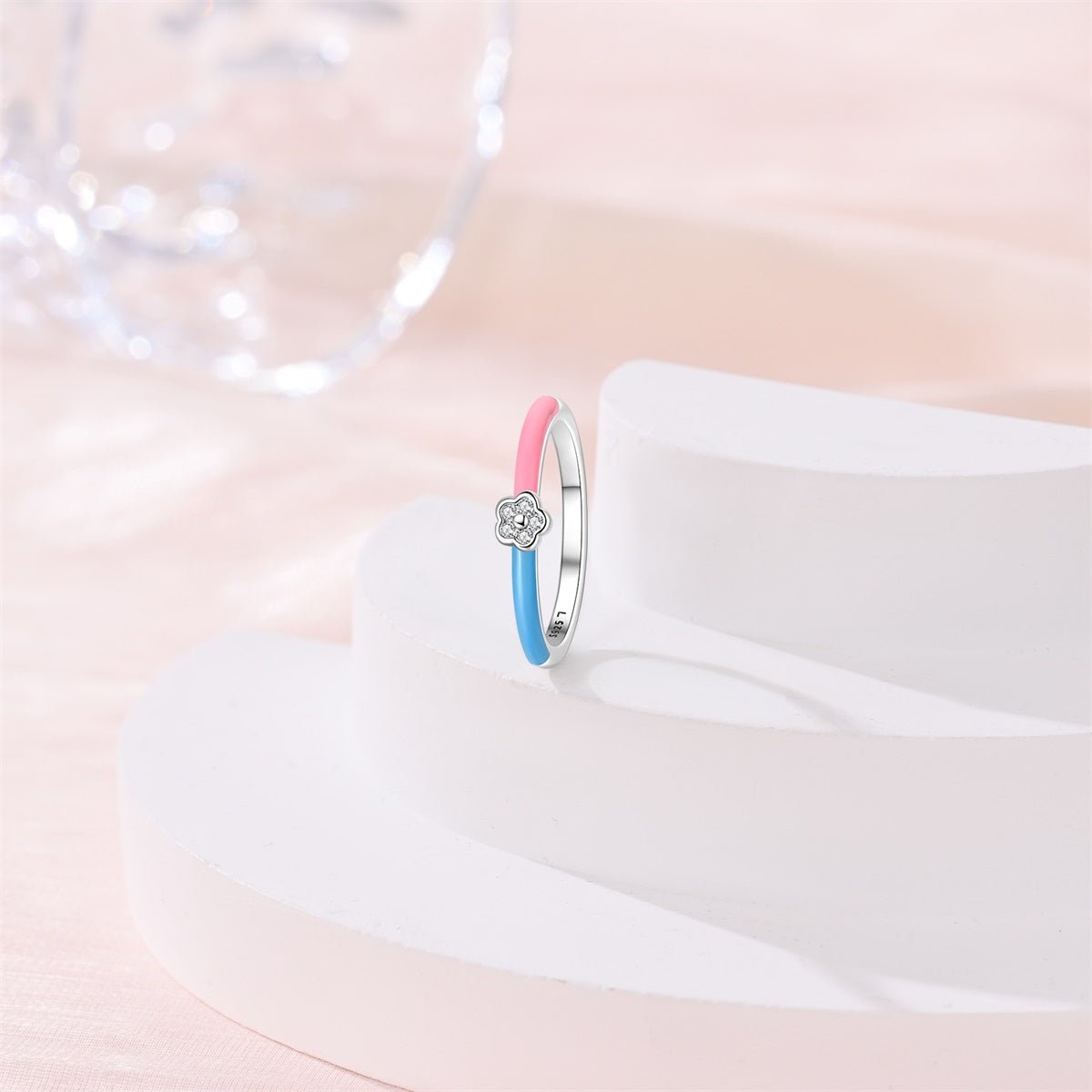 Pangama Jewelry Pink & Blue Enamel Flower Ring