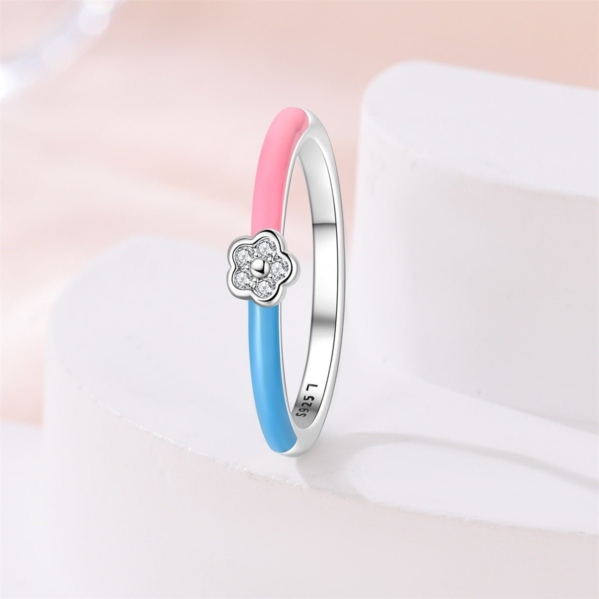 Pangama Jewelry Pink & Blue Enamel Flower Ring