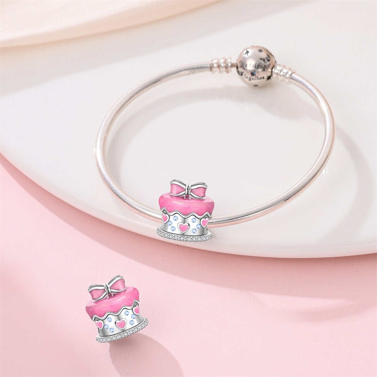 Pangama Jewelry Pink Bow & Hearts Birthday Cake Charm