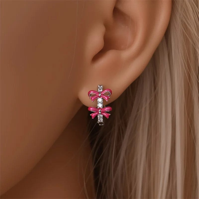 Pangama Jewelry Pink Bow Hoop Earrings