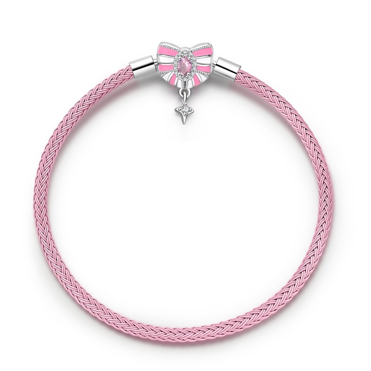 Pangama Jewelry Pink Bow & Star Dangle Leather Bracelet