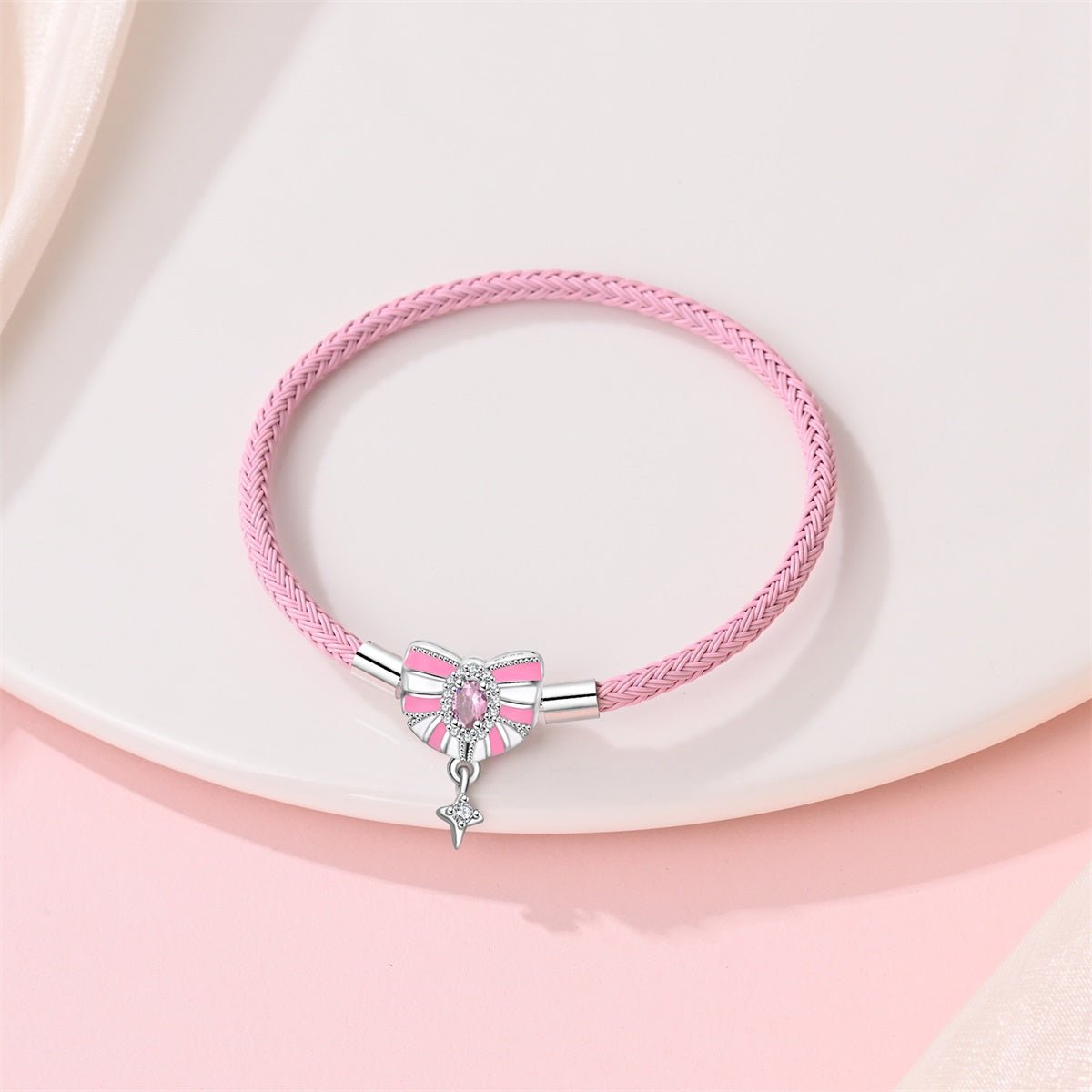 Pangama Jewelry Pink Bow & Star Dangle Leather Bracelet