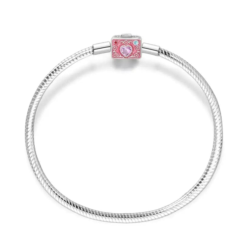 Pangama Jewelry Pink Camera Crystal Heart Snake Chain Bracelet