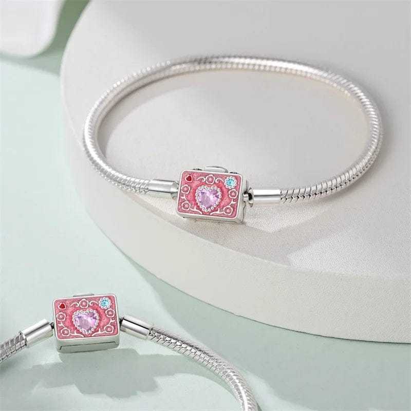 Pangama Jewelry Pink Camera Crystal Heart Snake Chain Bracelet