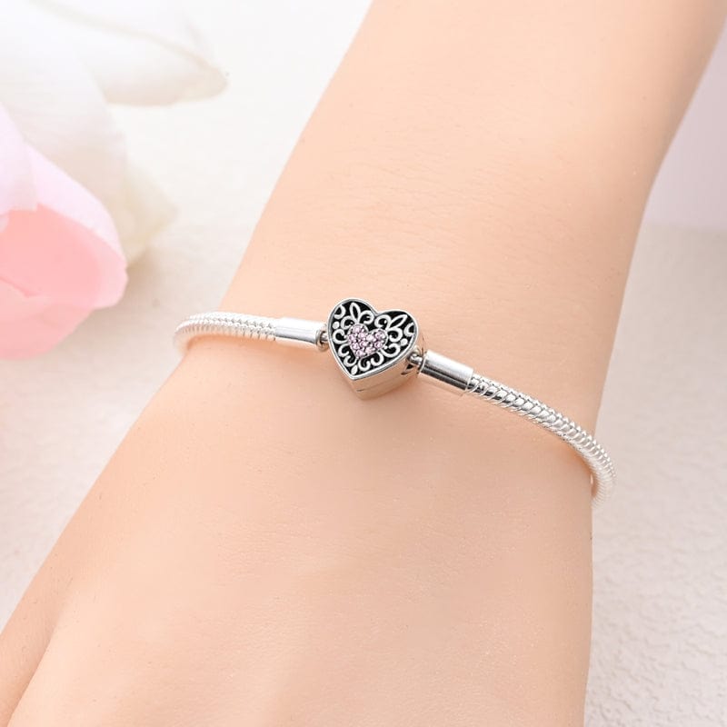 Pangama Jewelry Pink Crystal Heart Charm Bracelet