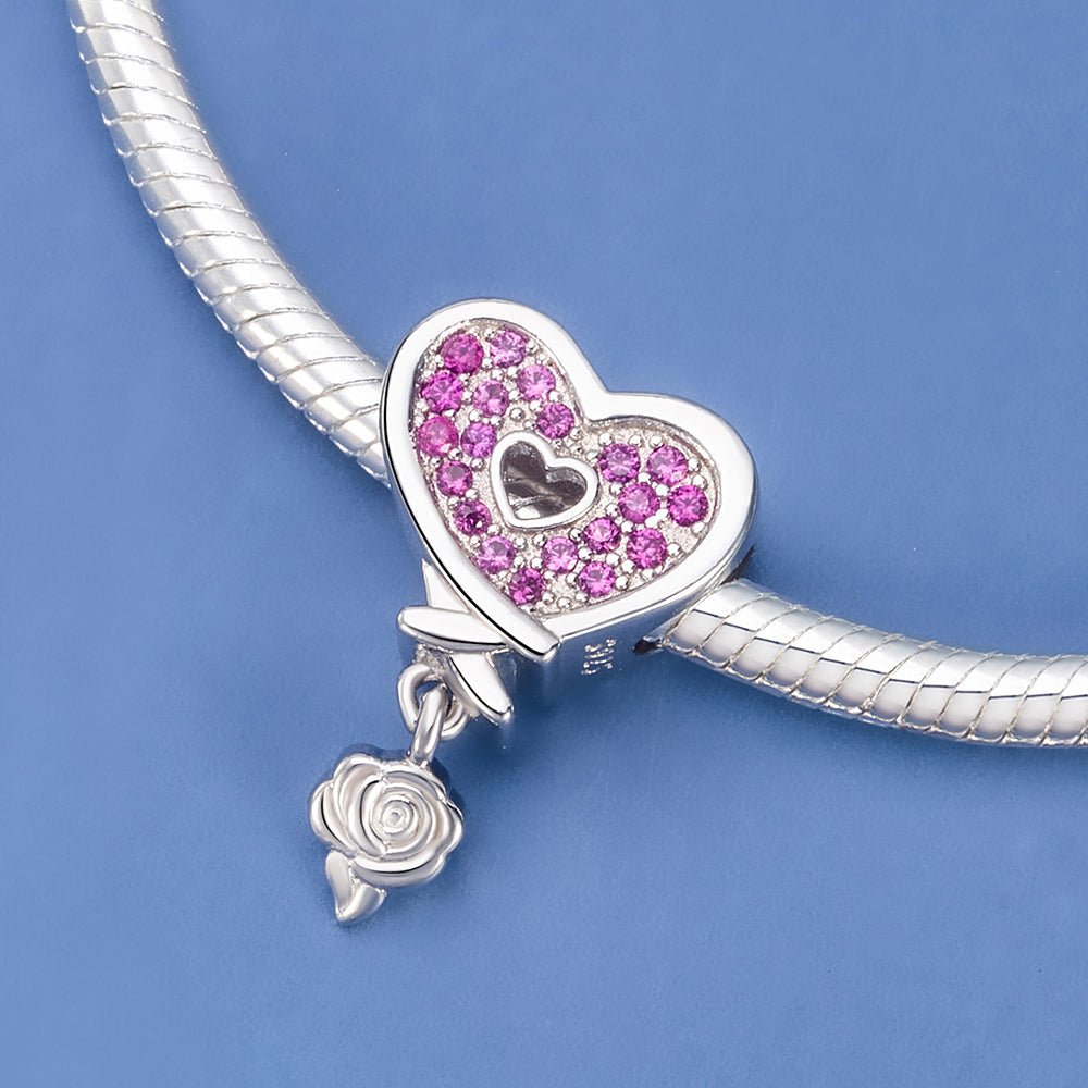 Pangama Jewelry Pink Crystal Heart & Rose Charm