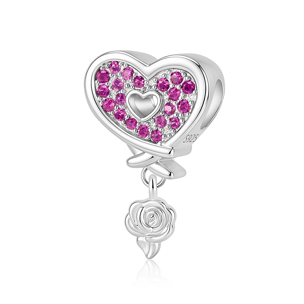 Pangama Jewelry Pink Crystal Heart & Rose Charm