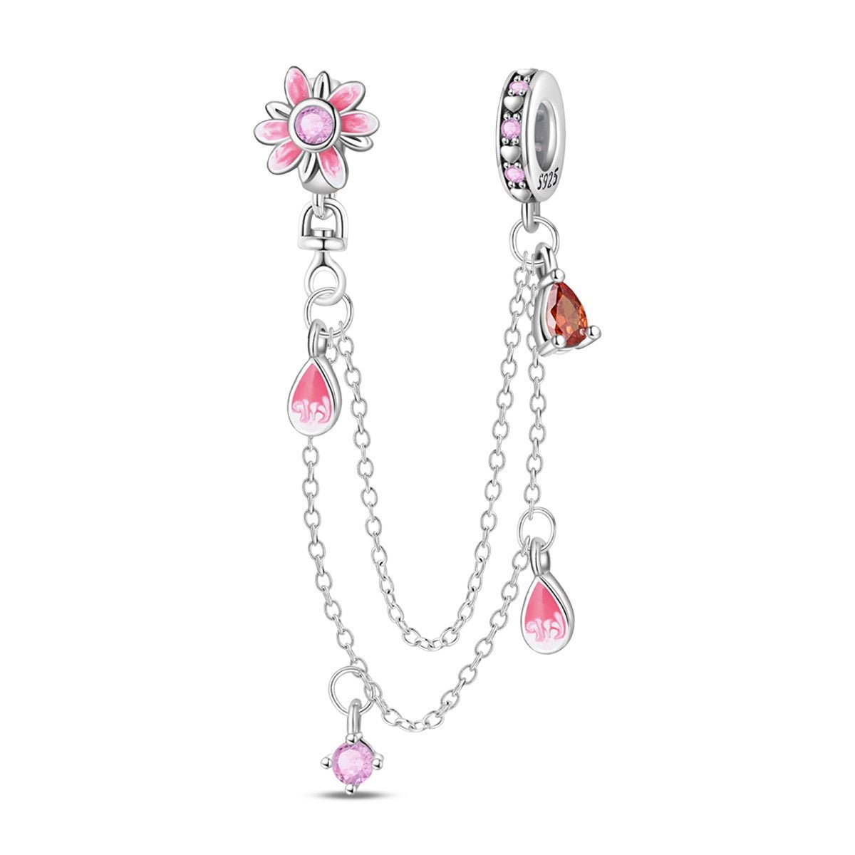 Pangama Jewelry Pink Daisy & Droplets Safety Chain Charm