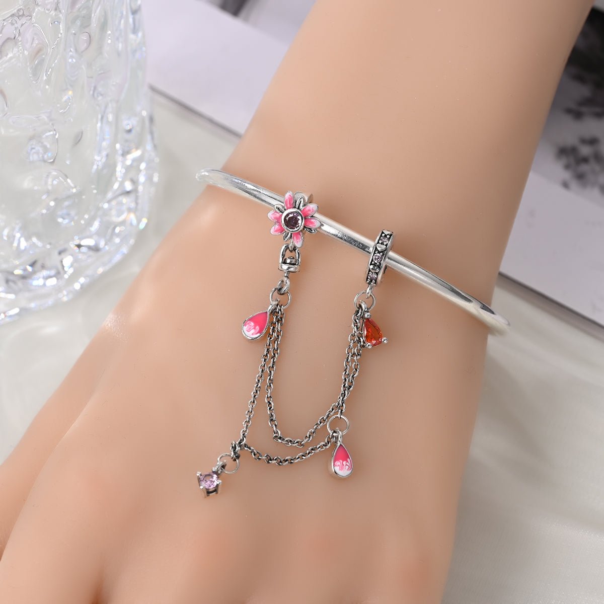Pangama Jewelry Pink Daisy & Droplets Safety Chain Charm