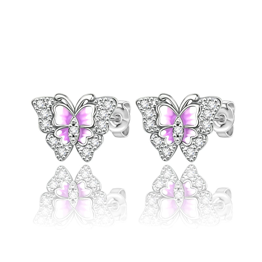 Pangama Jewelry Pink Enamel Butterfly Stud Earrings with Crystal Accents