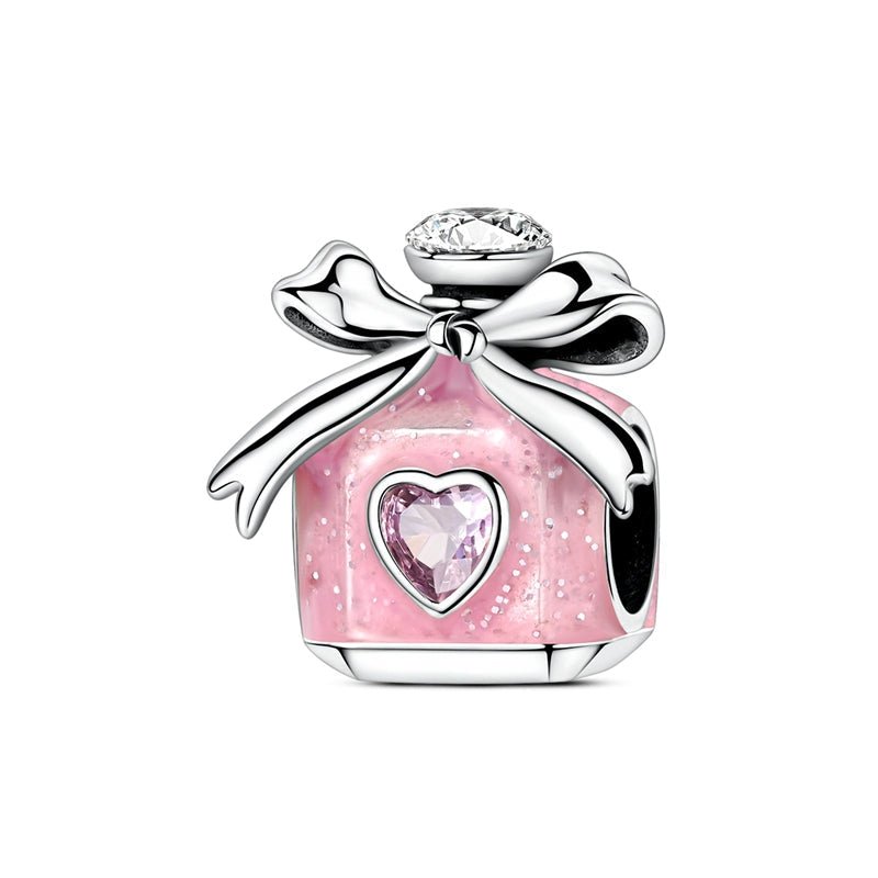 Pangama Jewelry Pink Enamel Perfume Bottle with Bow & Heart Charm