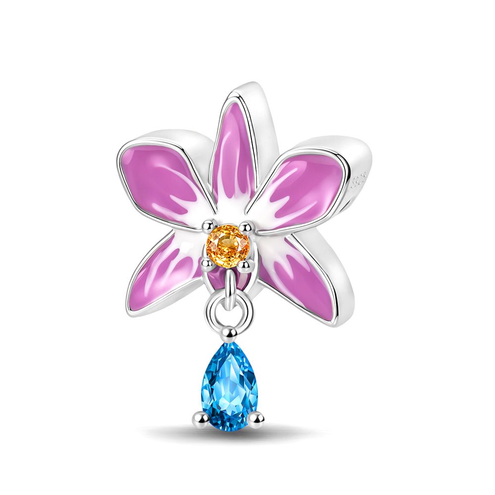 Pangama Jewelry Pink Flower & Blue Crystal Charm