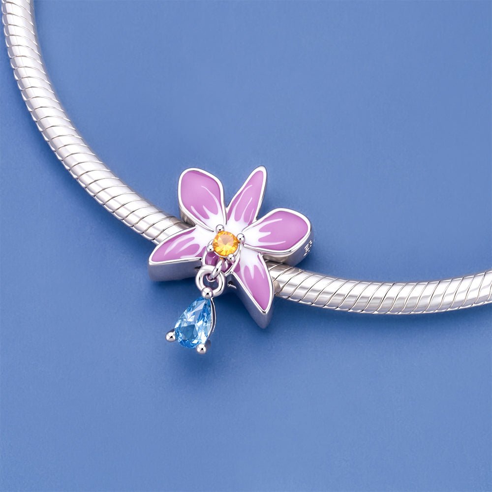 Pangama Jewelry Pink Flower & Blue Crystal Charm