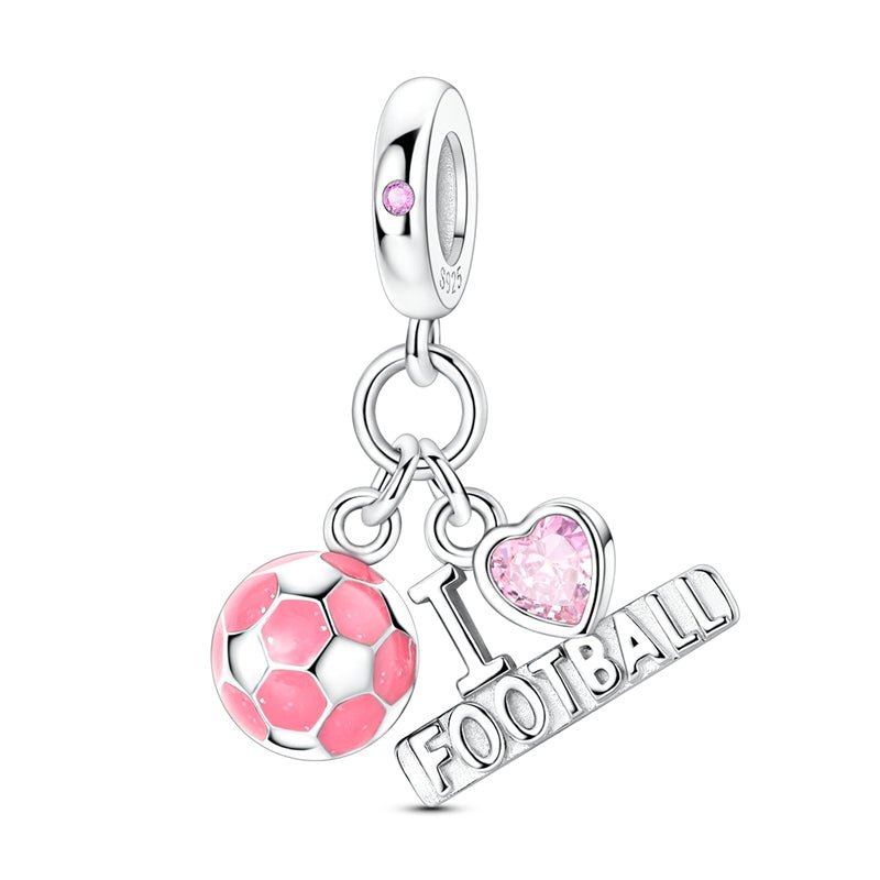Pangama Jewelry Pink Football Ball & “I Love Football” Dangle Charm