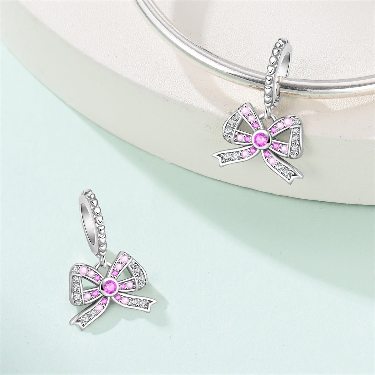 Pangama Jewelry Pink Gem & Crystal Ribbon Bow Charm
