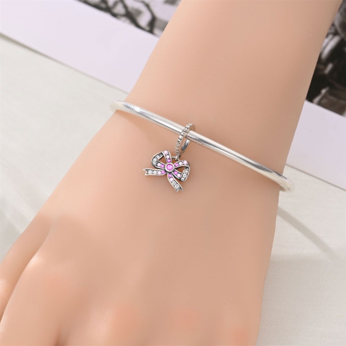 Pangama Jewelry Pink Gem & Crystal Ribbon Bow Charm